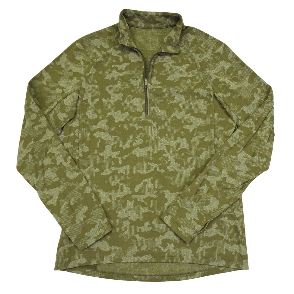 Lululemon Surge Warm Half Quarter Zip Pullover Mens M Green Camo Thumbhole